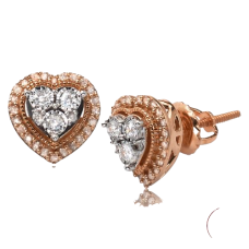 14K Gold | 0.33 CT | Diamond Heart Cluster Earrings 