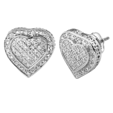 10K Gold | 0.15 CT | Diamond 3-D Heart Shaped Earrings 