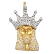 10K Gold | 3.90 CT | Diamond King Jesus Pendant 
