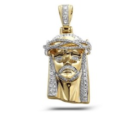 10K Gold | 0.75 CT | Diamond Jesus Pendant with Solid Back 