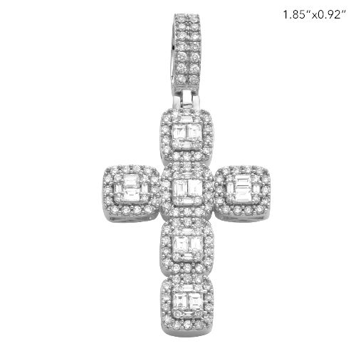 14K Gold | 1.80 CT | Baguette Diamond Cross Pendant 
