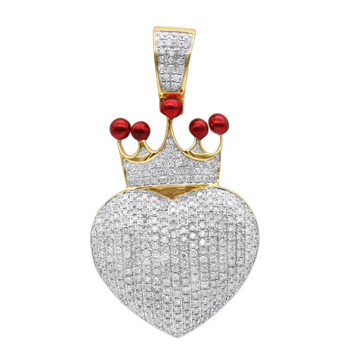 10K Gold | Diamond Heart Pendant with Crown 