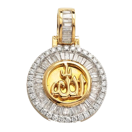 14K Gold | 1.65 CT | Baguette Diamond 'Allah' Medallion