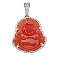 14K Gold | 1.00 CT | Diamond Buddha Pendant - 40.50 CT Red Agate 