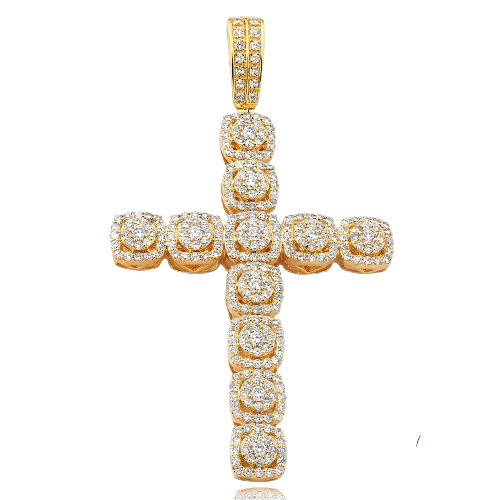 10K Gold | 5.00 CT | Diamond Cluster Cross Pendant 