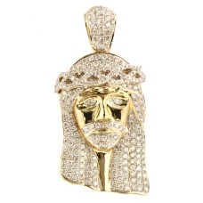 10K Gold | 3.50 CT | Diamond Jesus Head Pendant 