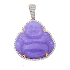 14K Gold | 1.50 CT | Diamond Buddha Pendant - 62.35 Lavender Jade 