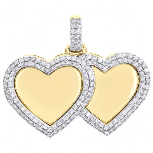 10K Gold | 4 CT | Diamond Double Heart Memory Picture Pendant 