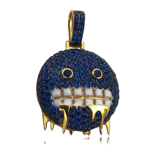 10K Gold | 3.56 CT | Blue Sapphire Freezing Emoji Pendant 
