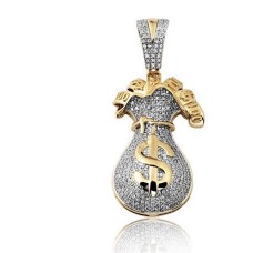 10K Gold | 0.65 CT | Diamond Money Bag Pendant 