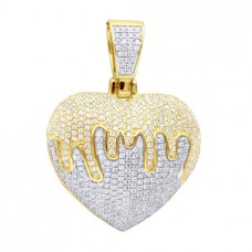 10K Gold | Diamond Iced Out Dripping Heart Pendant 