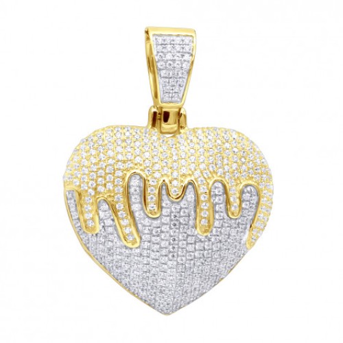 10K Gold | Diamond Iced Out Dripping Heart Pendant 