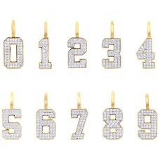 10K Gold |1 CT | Diamond Number Pendant Block Font Pendant