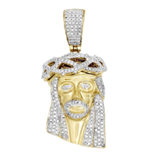 10K Gold | 1 CT | Diamond Jesus Head Pendant 