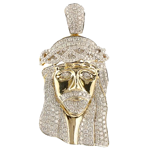 10K Gold | 5.00 CT | Diamond Jesus Head Pendant 
