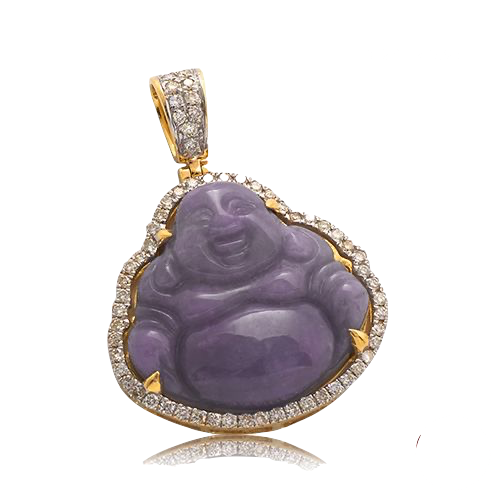 10K Gold | 0.50 CT | Diamond Buddha Pendant  - 25.0CT Smoke Jade