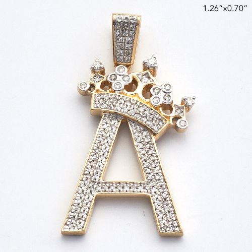 10K Gold | 0.33 CT | Diamond Initial Crown Pendant "A" 