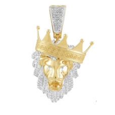 10K Gold | 1.00 CT | Diamond Lion Head with Crown 