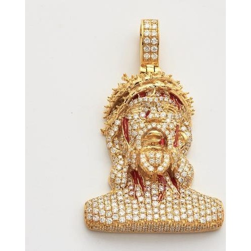 14K Gold| 2 CT | Diamond Bleeding Jesus Head Pendant 