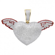 14K Gold | 1.50 CT | Gold Diamond Heart with Angel Wings Pendant 