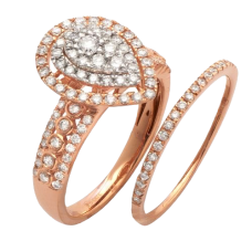 14K Gold | 1.05 CT | Diamond Pear Cluster Bridal Set Ring
