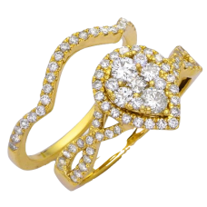 14K Gold | 1.05 CT | Diamond Pear Cluster Halo Ring 