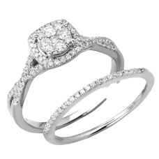 14K Gold | 0.55 CT | Diamond Round Cluster Bridal Ring Set 