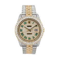 36mm | Rolex Datejust Two Tone Diamond Watch Green Roman